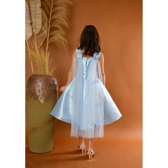 صورة فستان بناتي سهرة لونين فراشات وذيل - M3565